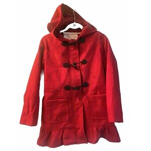 Jessica Simpson Pea Coat/Car Coat Red Juniors 16 XL Toggle Buttons Flared Ruffle